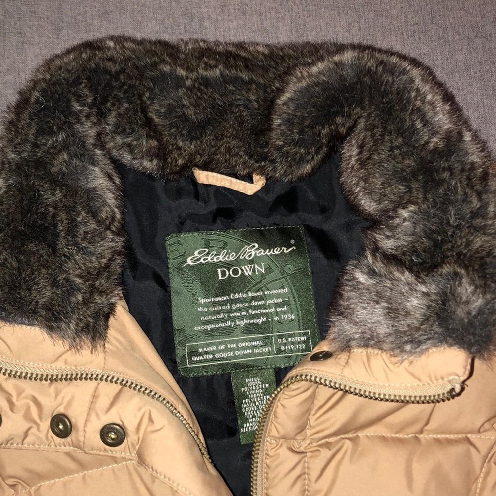 Eddie Bauer Beige Puffer Vest with Faux Fur Collar - Picture 3 of 7